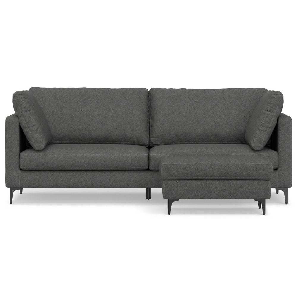 90" Gray Fabric Sofa With Ottoman With Black Legs HomeRoots