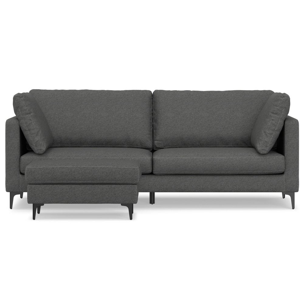 90" Gray Fabric Sofa With Ottoman With Black Legs HomeRoots