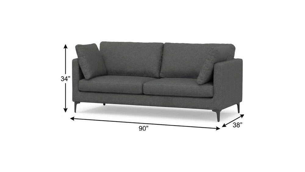 90" Gray Fabric Sofa With Ottoman With Black Legs HomeRoots