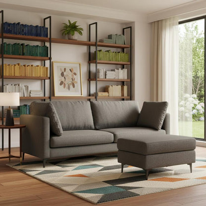 90" Gray Fabric Sofa With Ottoman With Black Legs HomeRoots