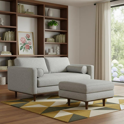 72" Gray Fabric Sofa With Ottoman With Brown Legs HomeRoots