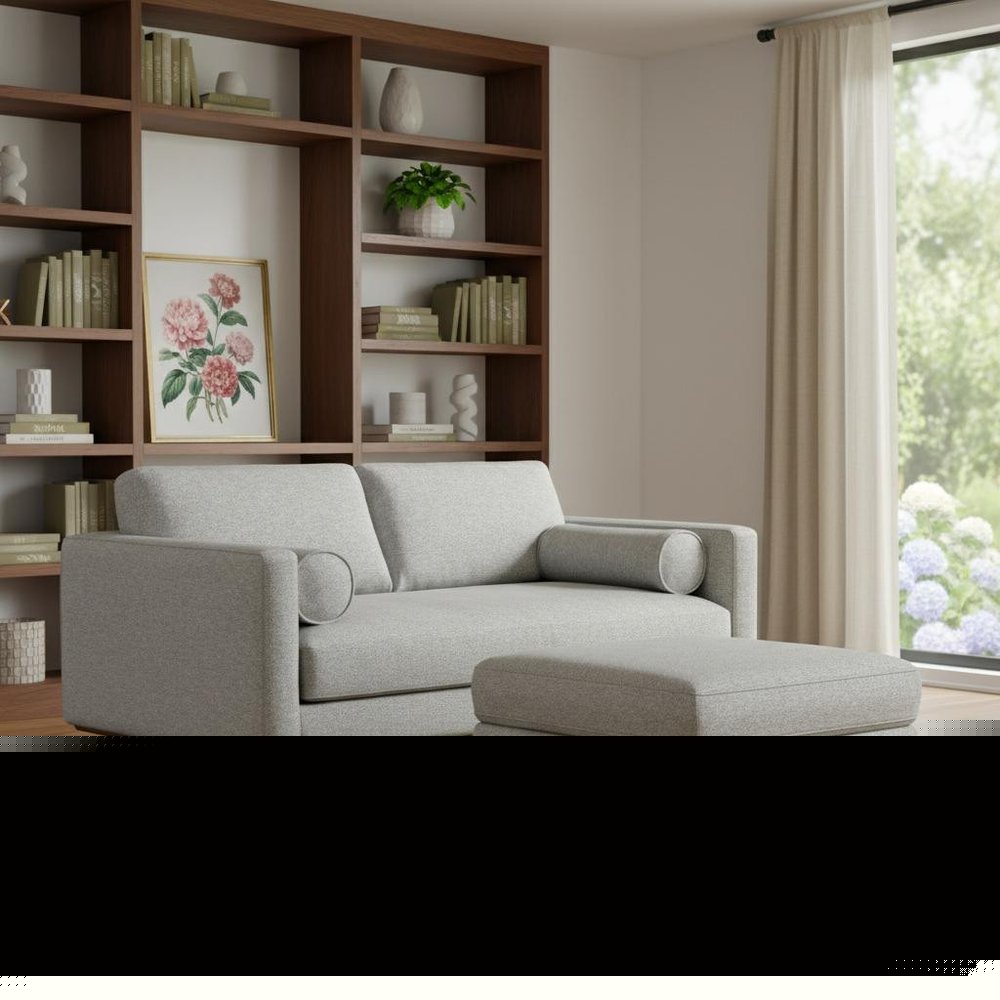 72" Gray Fabric Sofa With Ottoman With Brown Legs HomeRoots