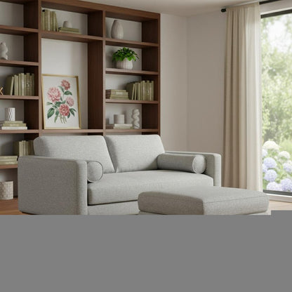 72" Gray Fabric Sofa With Ottoman With Brown Legs HomeRoots