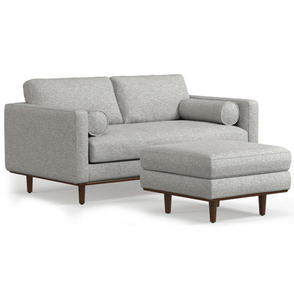 72" Gray Fabric Sofa With Ottoman With Brown Legs HomeRoots