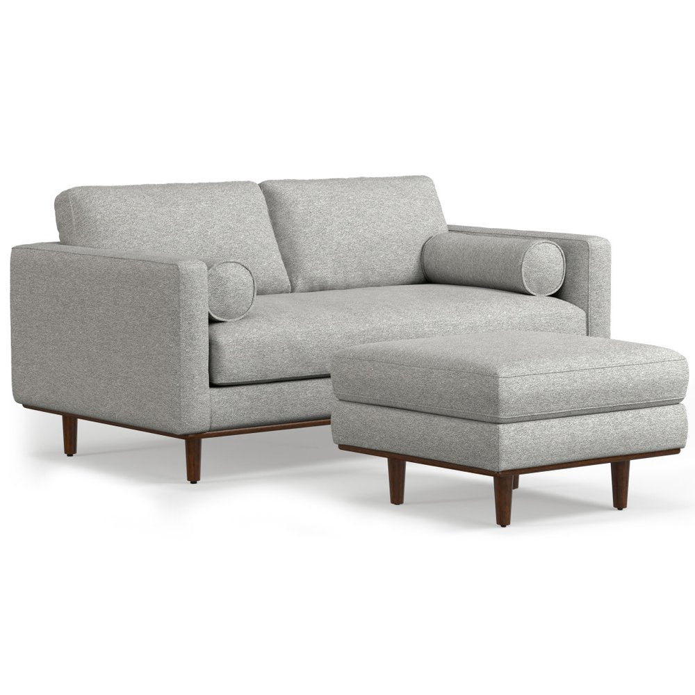 72" Gray Fabric Sofa With Ottoman With Brown Legs HomeRoots