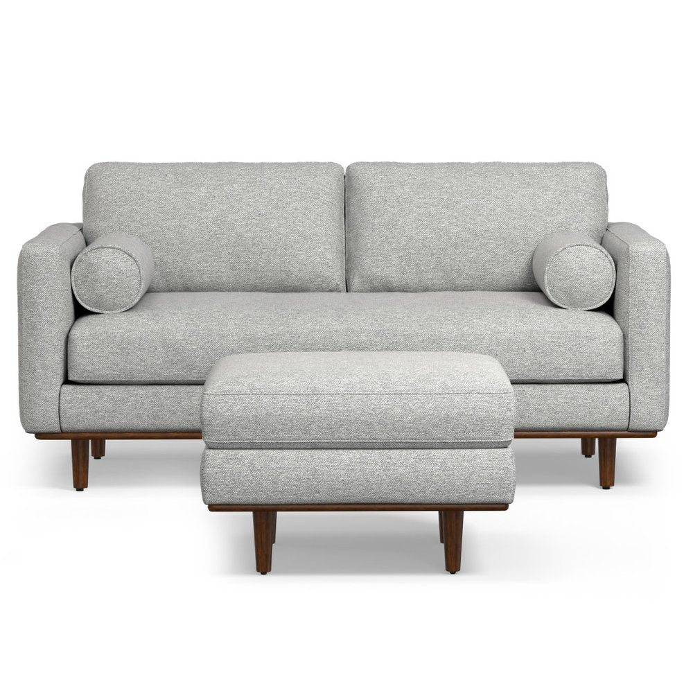 72" Gray Fabric Sofa With Ottoman With Brown Legs HomeRoots