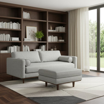 89" Gray Fabric Sofa With Ottoman With Brown Legs HomeRoots