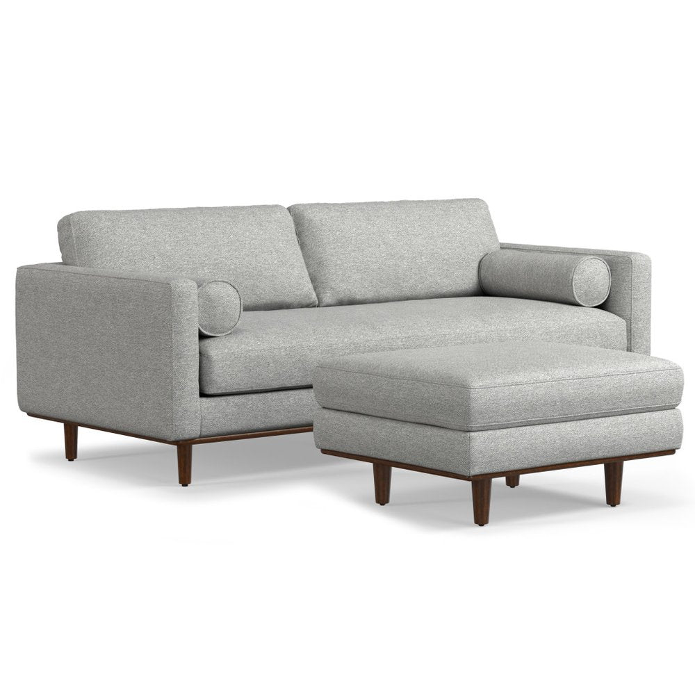 89" Gray Fabric Sofa With Ottoman With Brown Legs HomeRoots