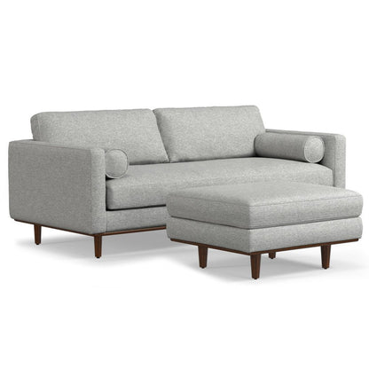 89" Gray Fabric Sofa With Ottoman With Brown Legs HomeRoots
