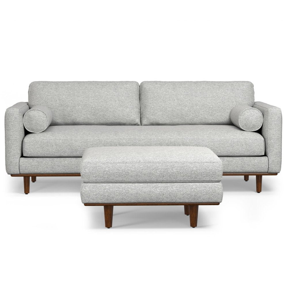 89" Gray Fabric Sofa With Ottoman With Brown Legs HomeRoots