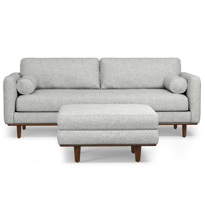 89" Gray Fabric Sofa With Ottoman With Brown Legs HomeRoots