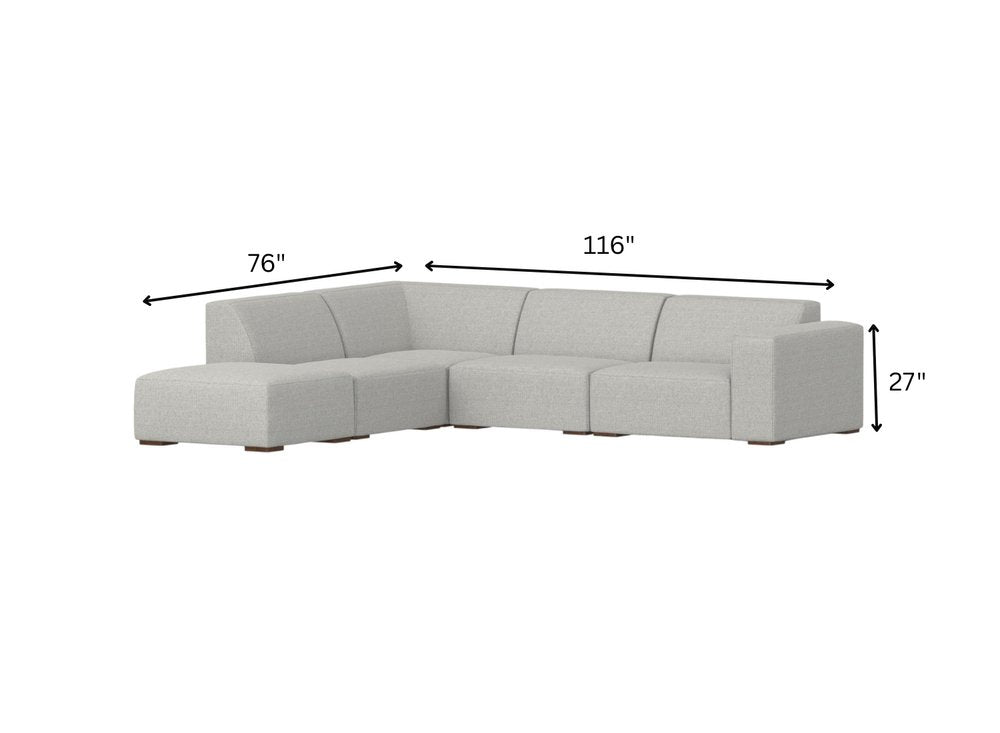 116" Gray Fabric Sofa With Ottoman With Brown Legs HomeRoots