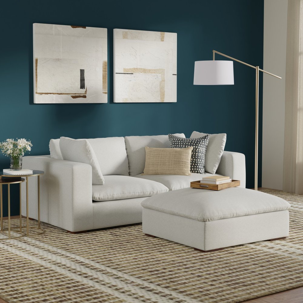 88" Gray Fabric Sofa With Ottoman With Brown Legs HomeRoots