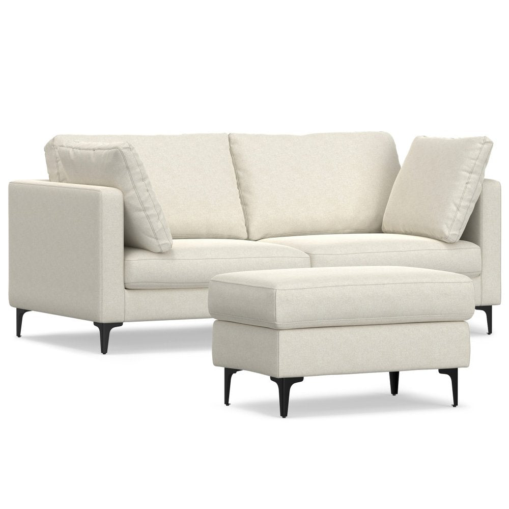 76" Cream Fabric Sofa With Ottoman With Black Legs HomeRoots