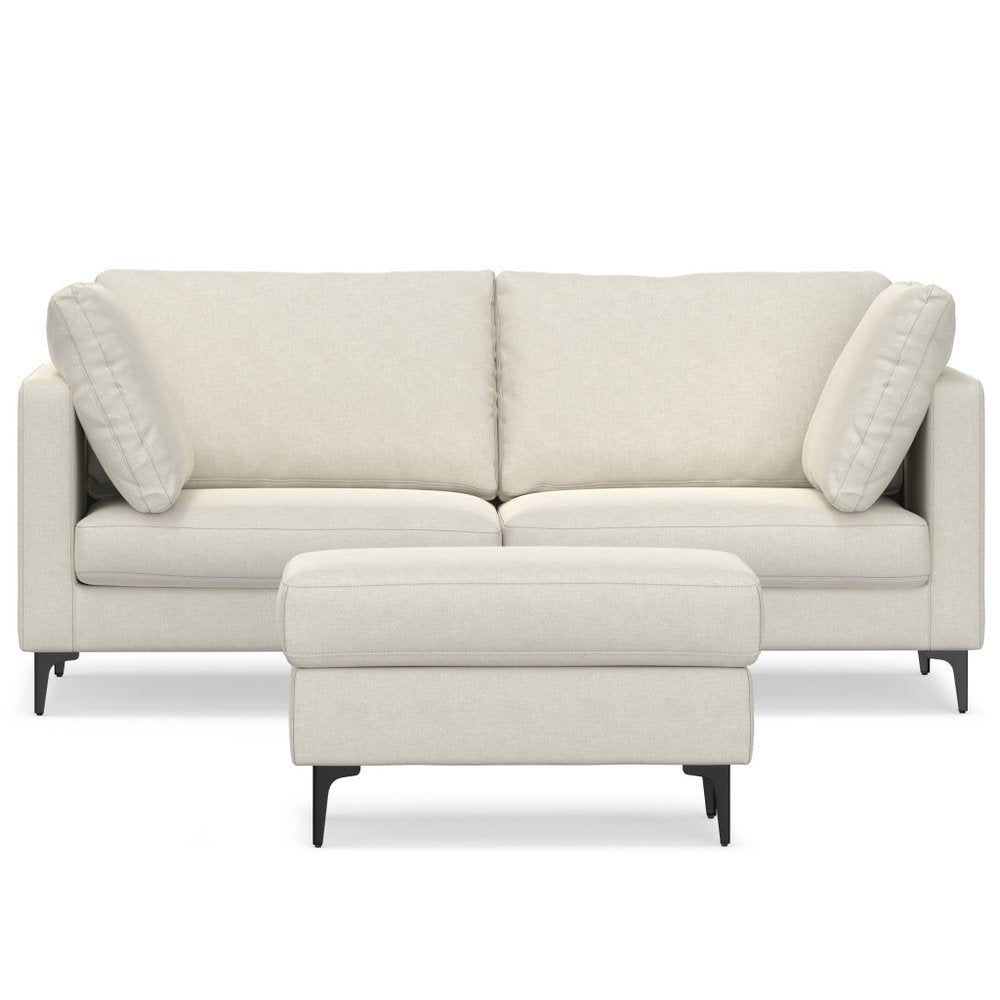76" Cream Fabric Sofa With Ottoman With Black Legs HomeRoots