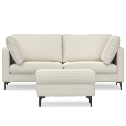 76" Cream Fabric Sofa With Ottoman With Black Legs HomeRoots