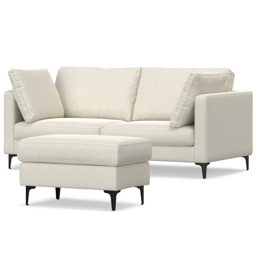 76" Cream Fabric Sofa With Ottoman With Black Legs HomeRoots