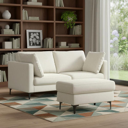 76" Cream Fabric Sofa With Ottoman With Black Legs HomeRoots
