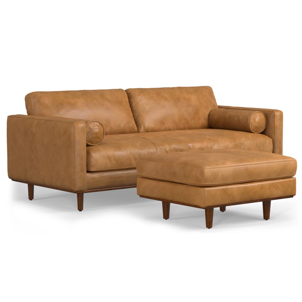 89" Sienna Leather Sofa With Ottoman With Brown Legs HomeRoots