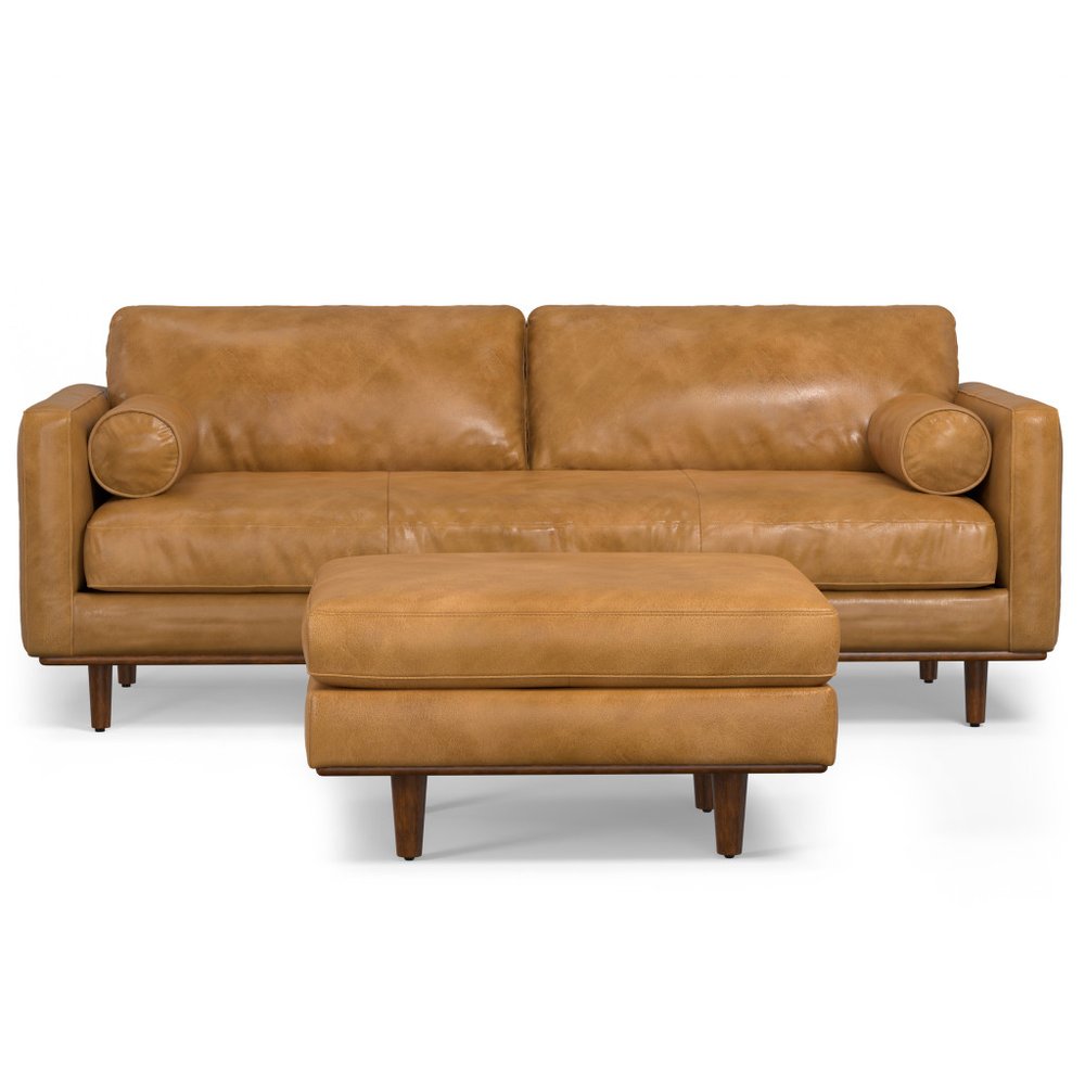 89" Sienna Leather Sofa With Ottoman With Brown Legs HomeRoots