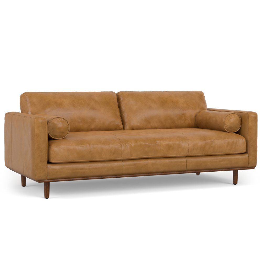 89" Sienna Leather Sofa With Ottoman With Brown Legs HomeRoots