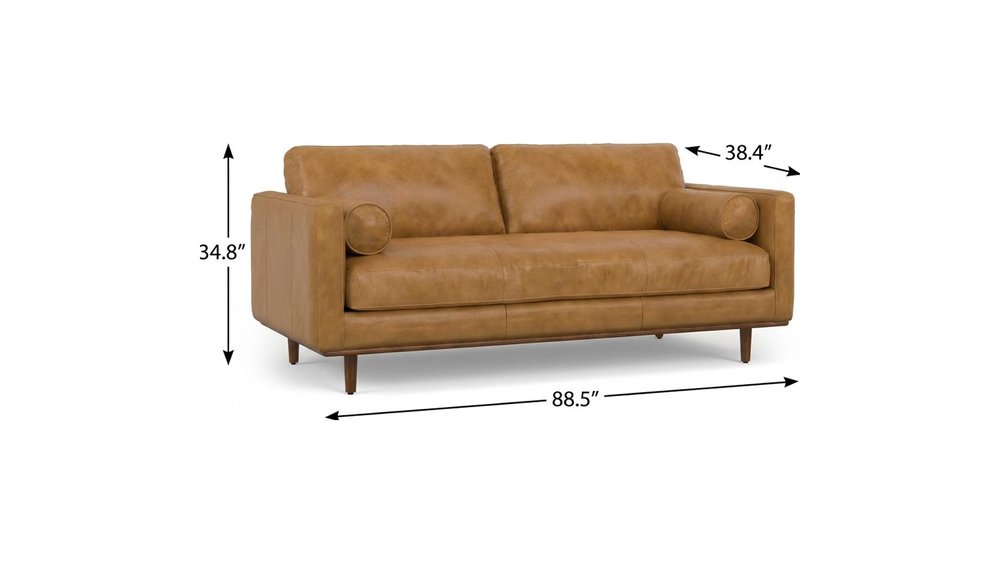 89" Sienna Leather Sofa With Ottoman With Brown Legs HomeRoots