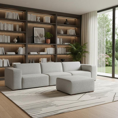 122" Gray Fabric Sofa With Ottoman With Brown Legs HomeRoots