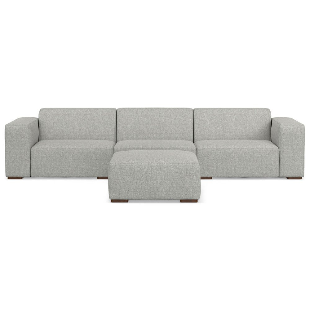 122" Gray Fabric Sofa With Ottoman With Brown Legs HomeRoots