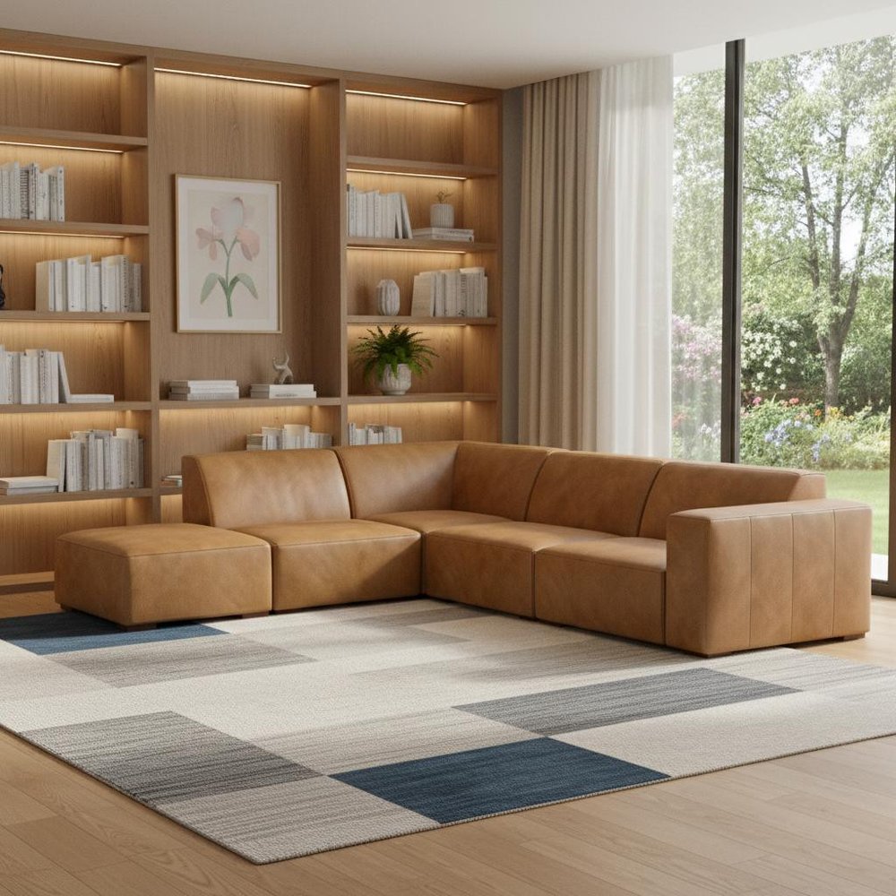 116" Sienna Leather Sofa With Ottoman With Brown Legs HomeRoots