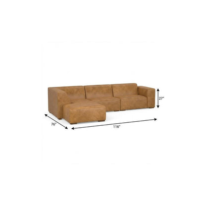 116" Sienna Leather Sofa With Ottoman With Brown Legs HomeRoots