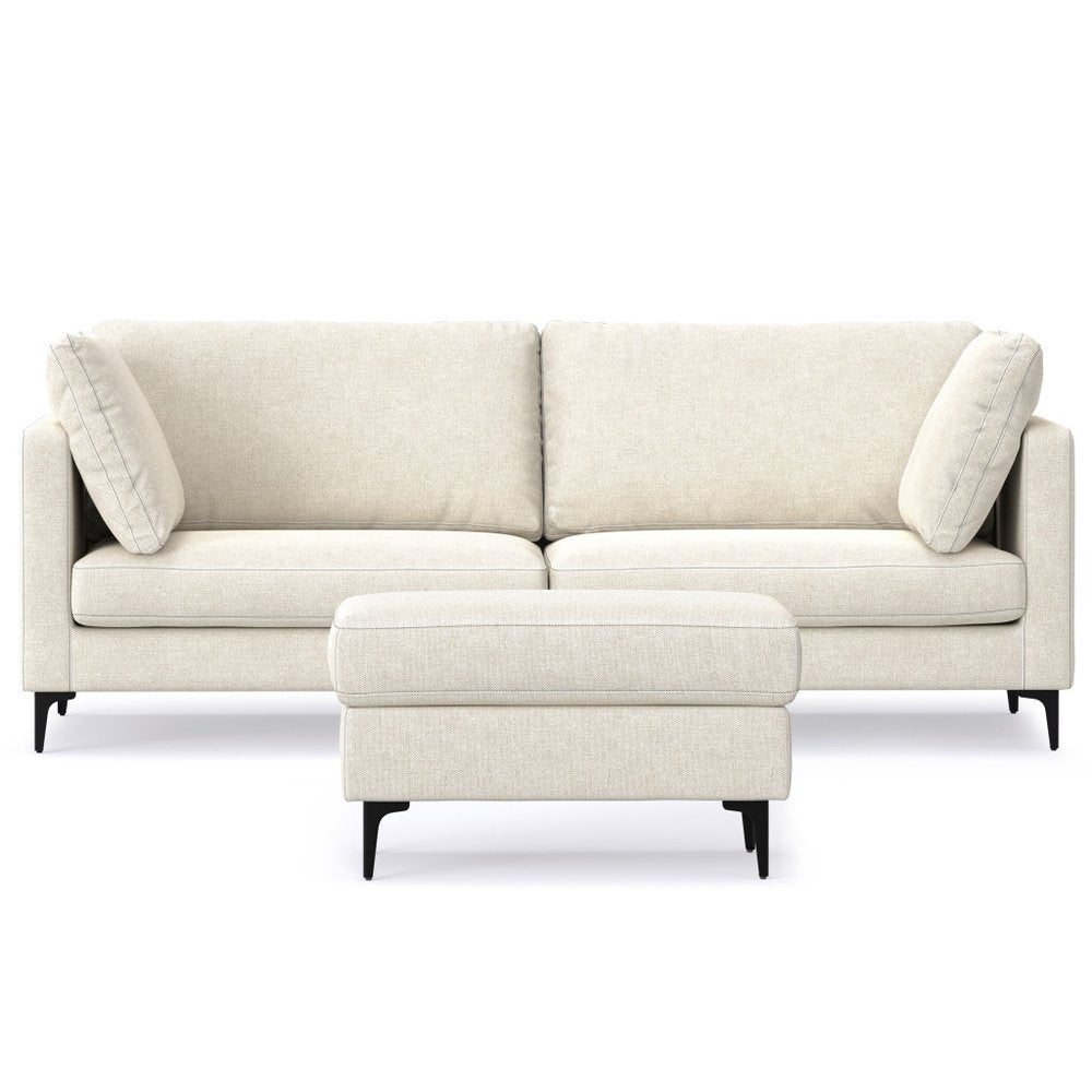 90" Cream Fabric Sofa With Ottoman With Black Legs HomeRoots
