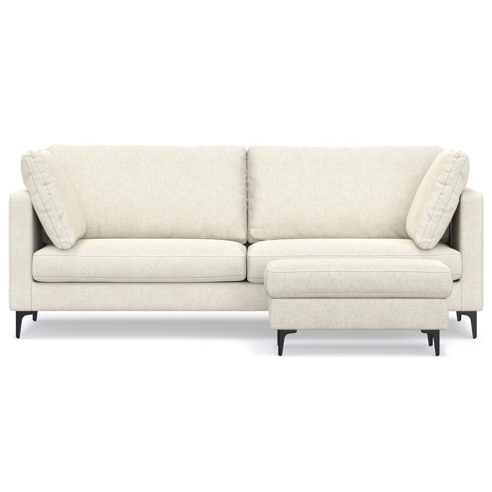 90" Cream Fabric Sofa With Ottoman With Black Legs HomeRoots