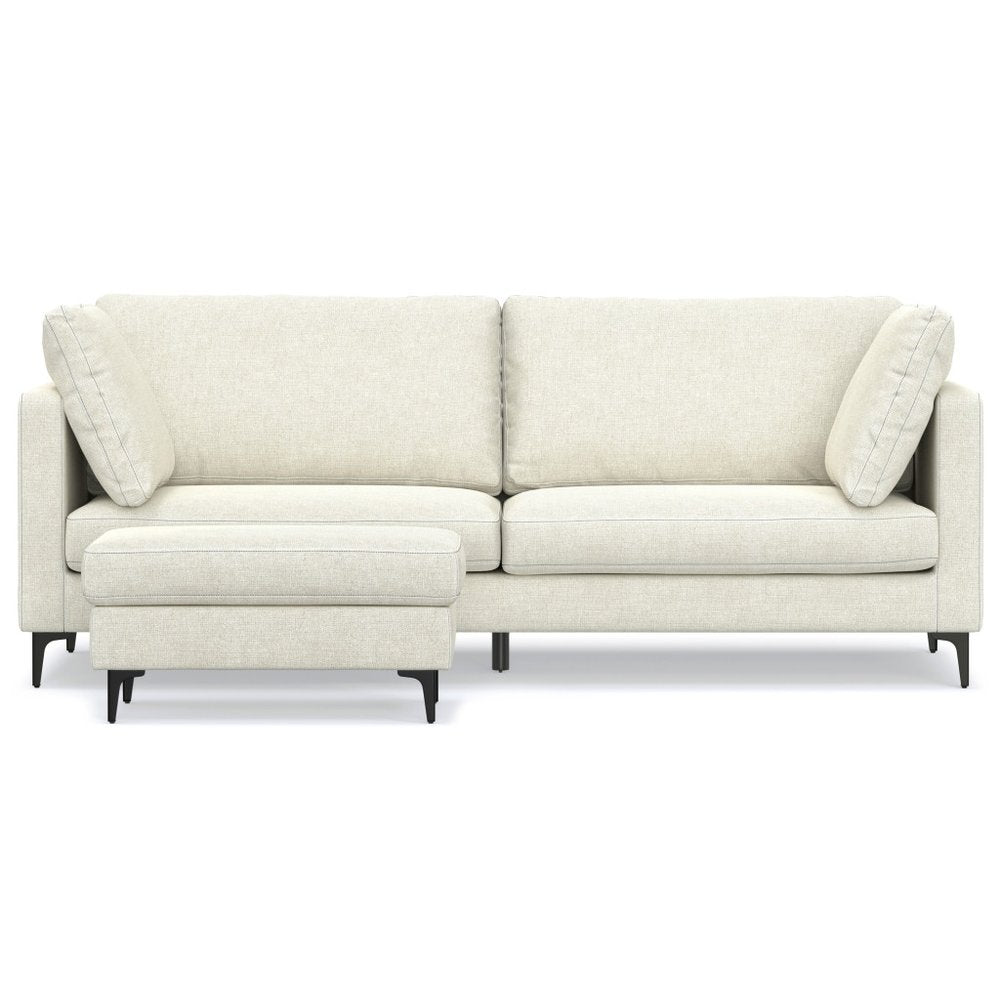 90" Cream Fabric Sofa With Ottoman With Black Legs HomeRoots
