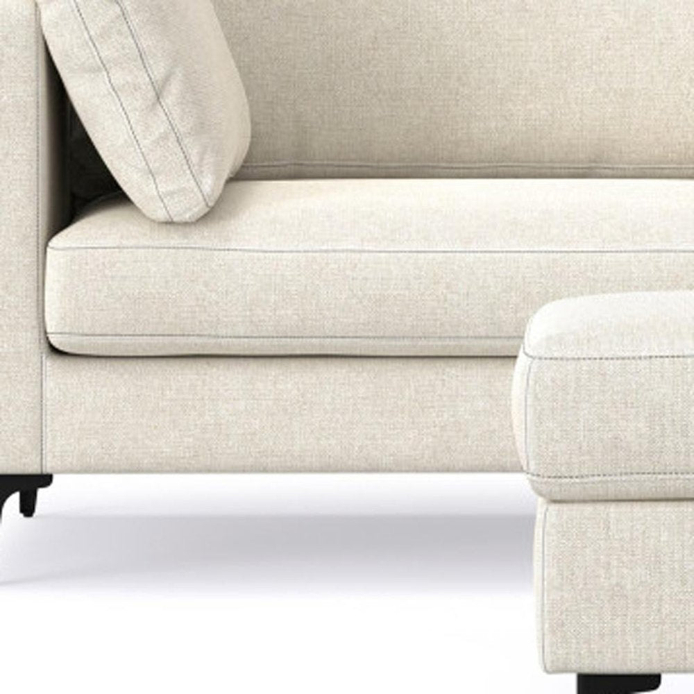 90" Cream Fabric Sofa With Ottoman With Black Legs HomeRoots