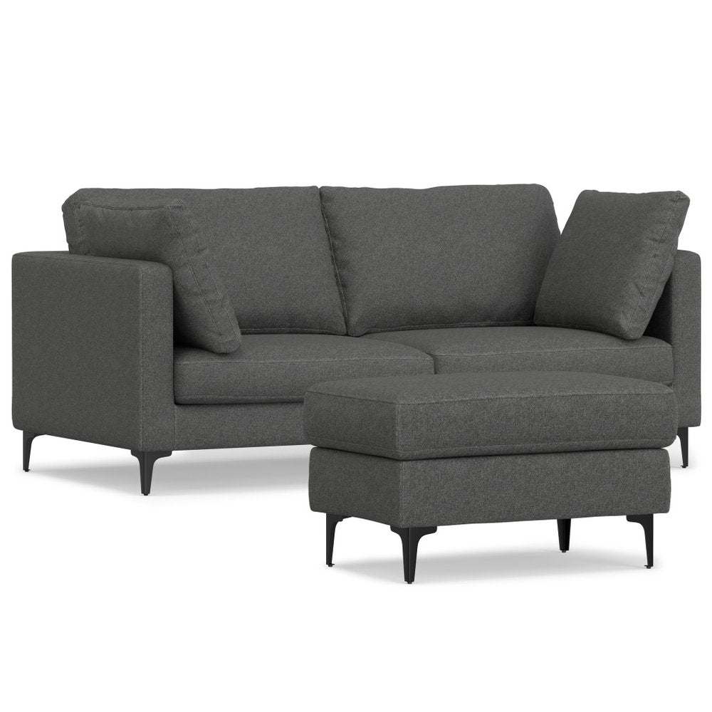 76" Gray Fabric Sofa With Ottoman With Black Legs HomeRoots