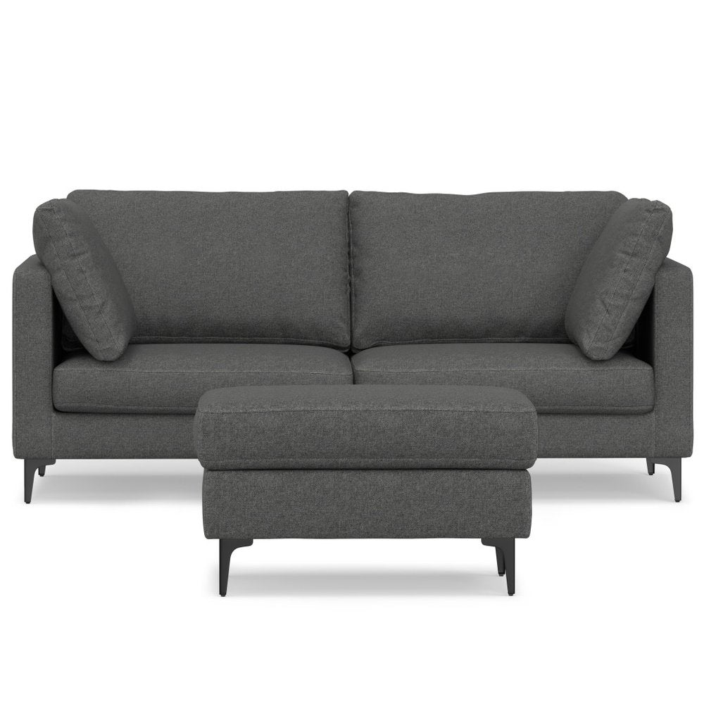 76" Gray Fabric Sofa With Ottoman With Black Legs HomeRoots