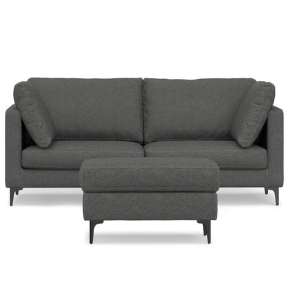 76" Gray Fabric Sofa With Ottoman With Black Legs HomeRoots