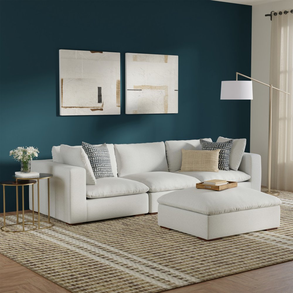 125" Gray Fabric Sofa With Ottoman With Brown Legs HomeRoots