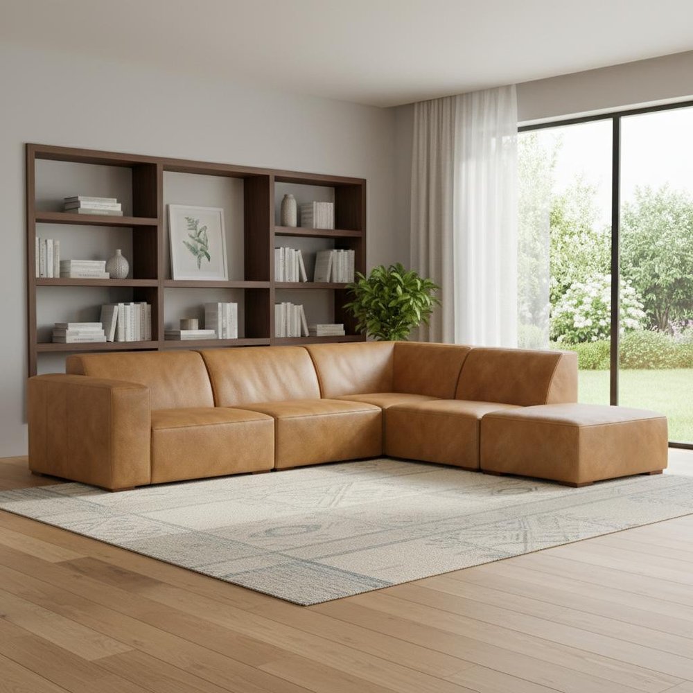 116" Sienna Leather Sofa With Ottoman With Brown Legs HomeRoots