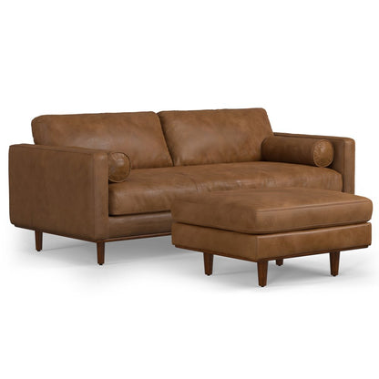 89" Brown Leather Sofa With Ottoman HomeRoots