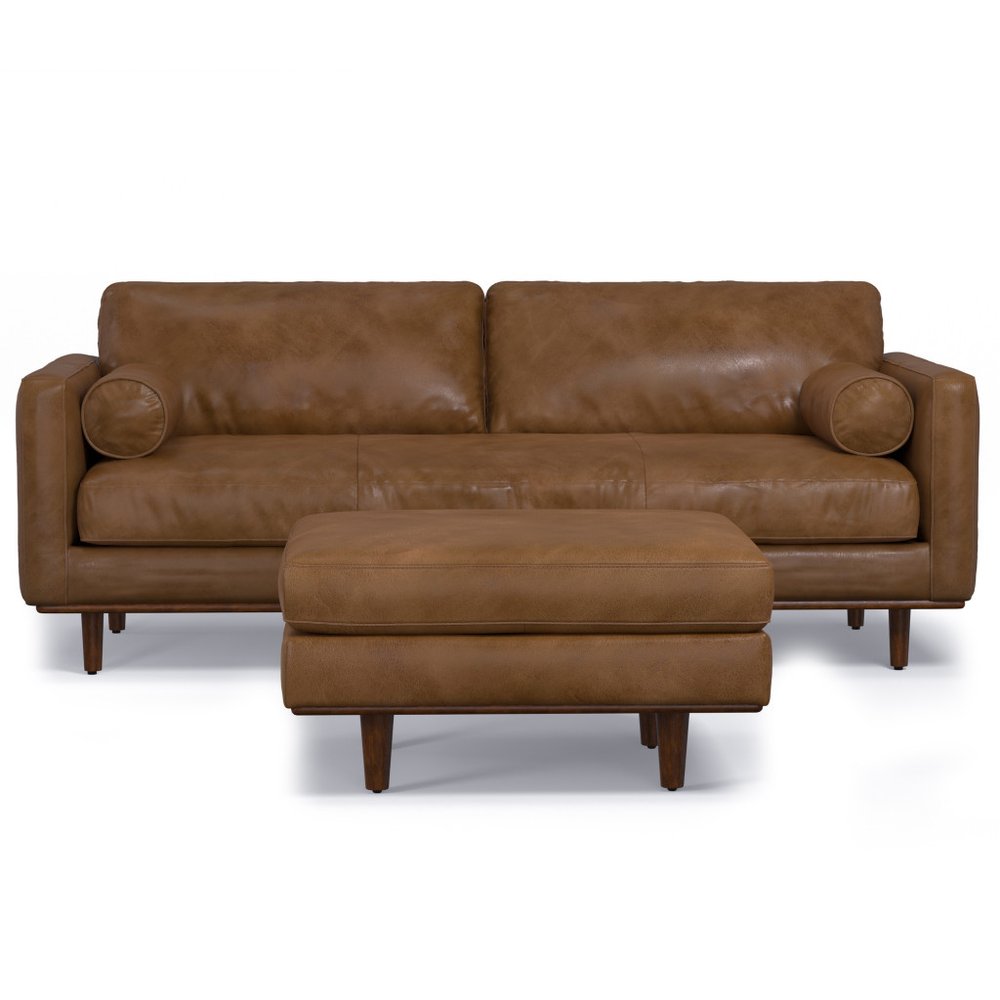 89" Brown Leather Sofa With Ottoman HomeRoots