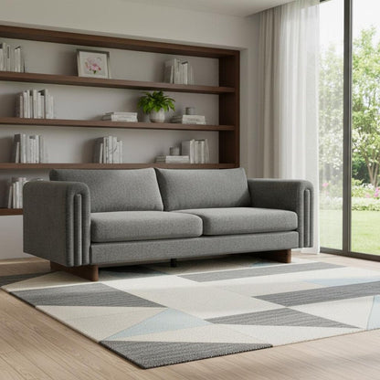 84" Dark Gray Fabric Sofa With Walnut Legs HomeRoots