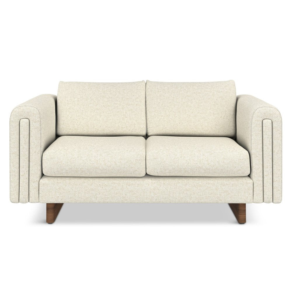 61" Ivory Fabric Sofa With Walnut Legs HomeRoots