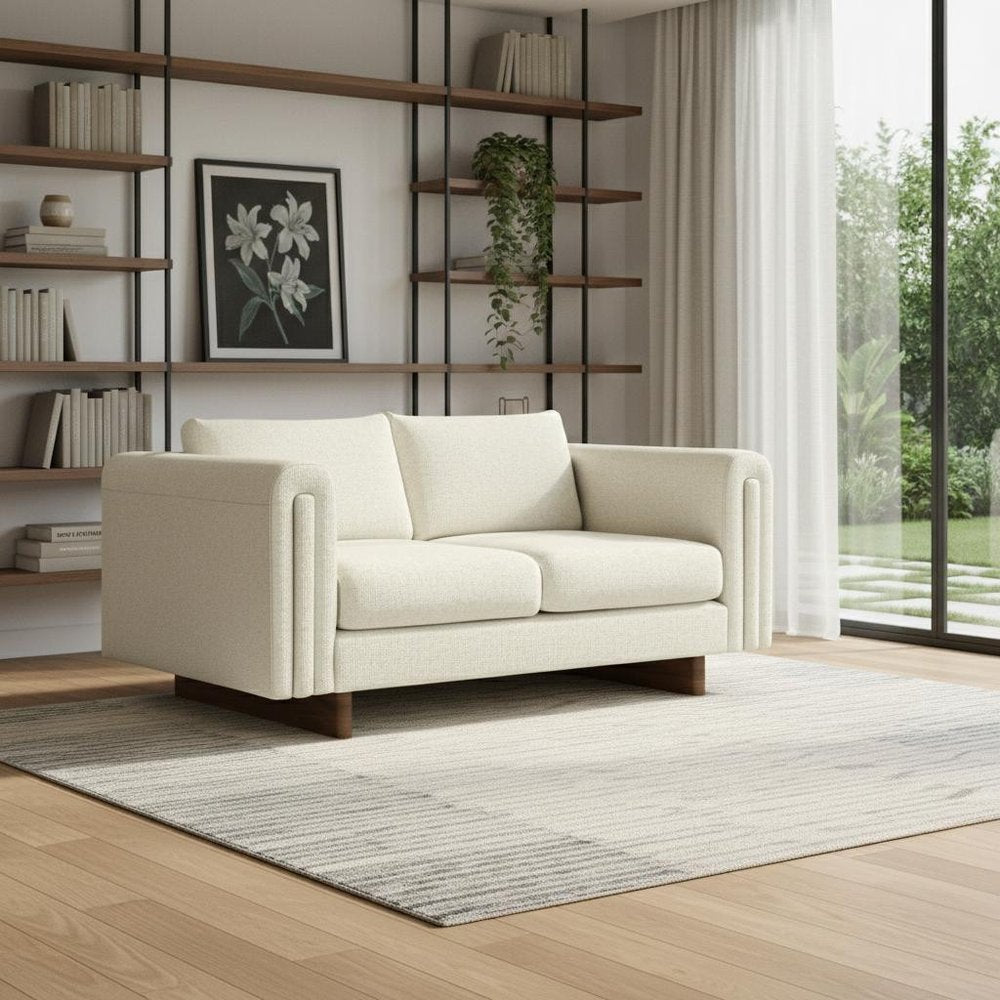 61" Ivory Fabric Sofa With Walnut Legs HomeRoots