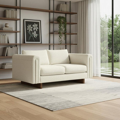 61" Ivory Fabric Sofa With Walnut Legs HomeRoots