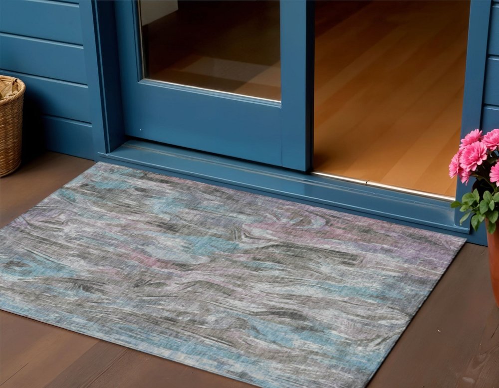 3' X 5' Taupe Teal Blue And Gray Abstract Washable Indoor Outdoor Area Rug HomeRoots
