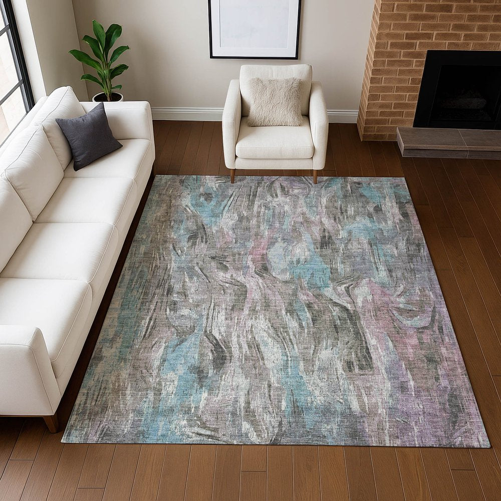 3' X 5' Taupe Teal Blue And Gray Abstract Washable Indoor Outdoor Area Rug — view 7
