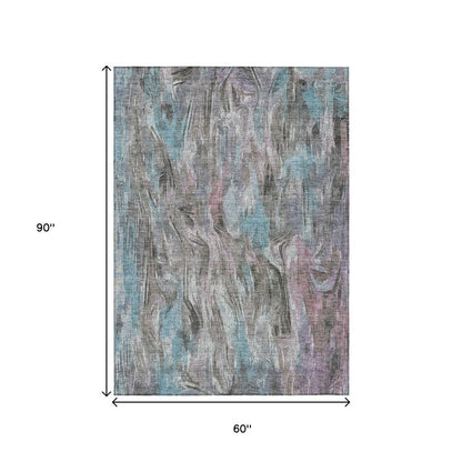 3' X 5' Taupe Teal Blue And Gray Abstract Washable Indoor Outdoor Area Rug HomeRoots