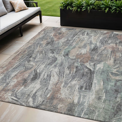 3' X 5' Taupe Teal Blue And Gray Abstract Washable Indoor Outdoor Area Rug HomeRoots