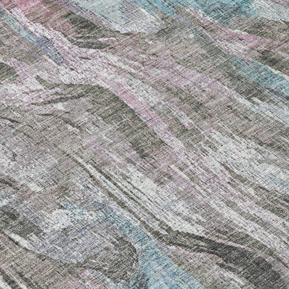 3' X 5' Taupe Teal Blue And Gray Abstract Washable Indoor Outdoor Area Rug HomeRoots